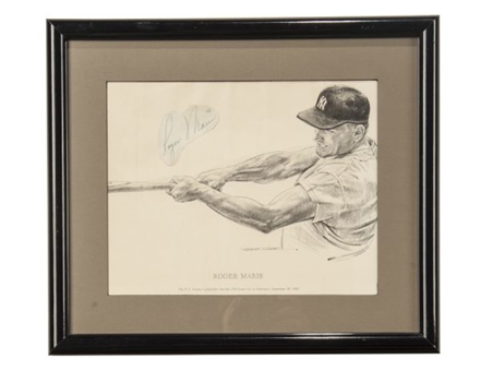 Roger Maris Print by Robert Riger with Maris Signed Cut